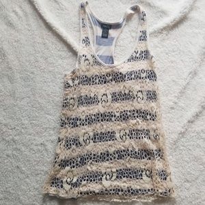 Navy and lace cream tank